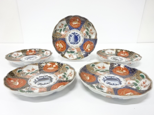 古伊万里　染錦　金彩色絵　七寸皿　5客